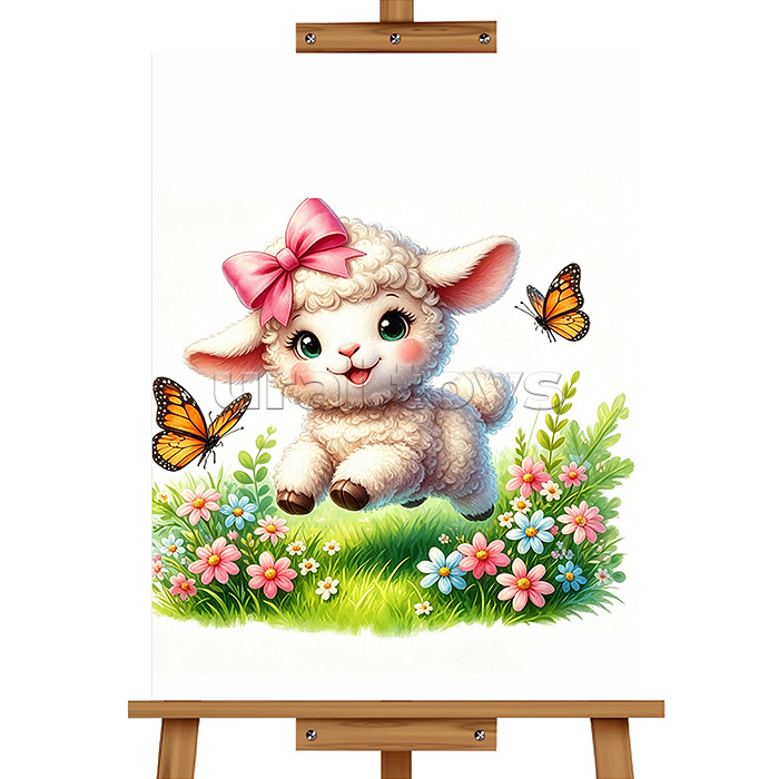 Мозаика алмазная "Ягнёнок на лужайке" 30*20 см.