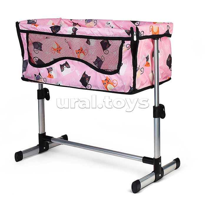 Кроватка кукольная металлическая, принт коты