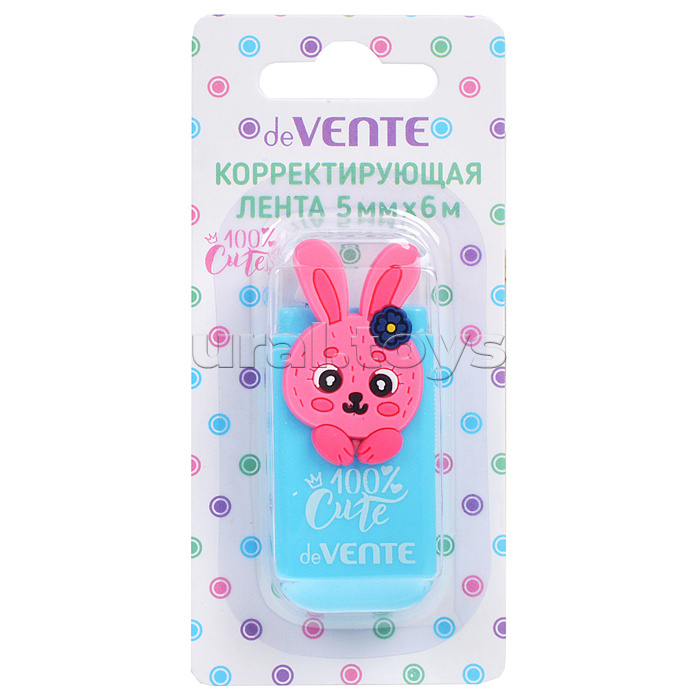 Корректирующая лента "Cute. Rabbit" 5 ммx06 м, голубой непрозрачный корпус, фронтальный аппликатор, в картонном блистере