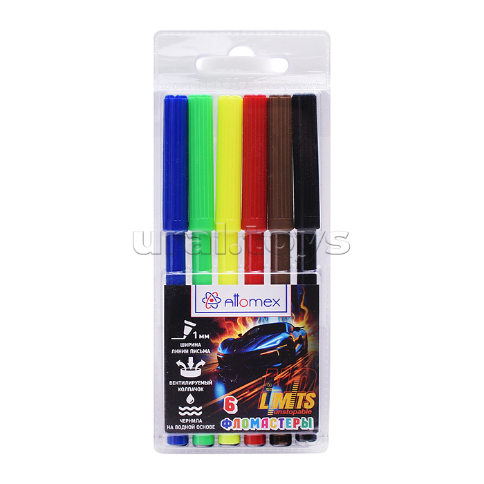 Фломастеры "No Limits" 06 цветов с вентилируемым колпачком, в пластиковом блистере