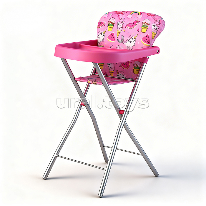 Стульчик для кормления кукольный металлический, принт розовый мир