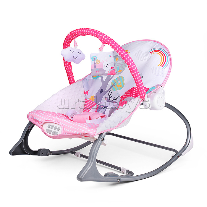 Шезлонг детский "Лесные жители" розовый, музыка, вибрация, в коробке