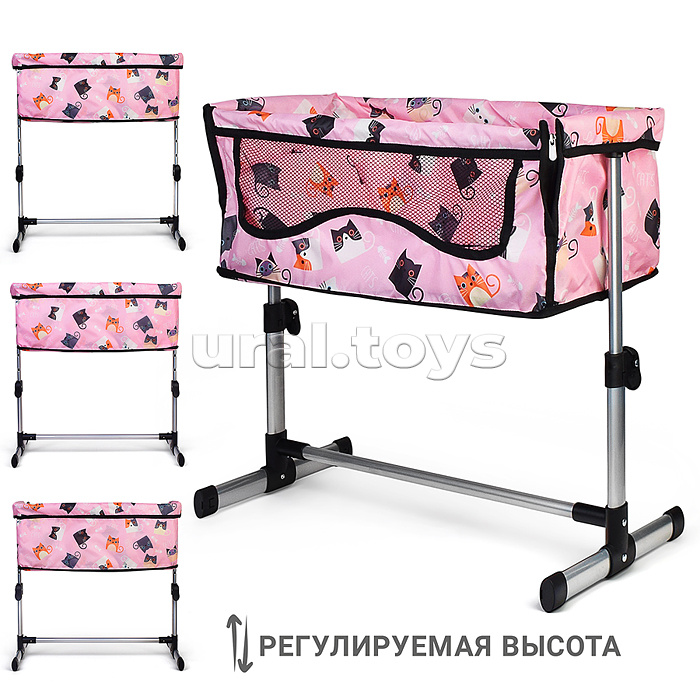 Кроватка кукольная металлическая, принт коты