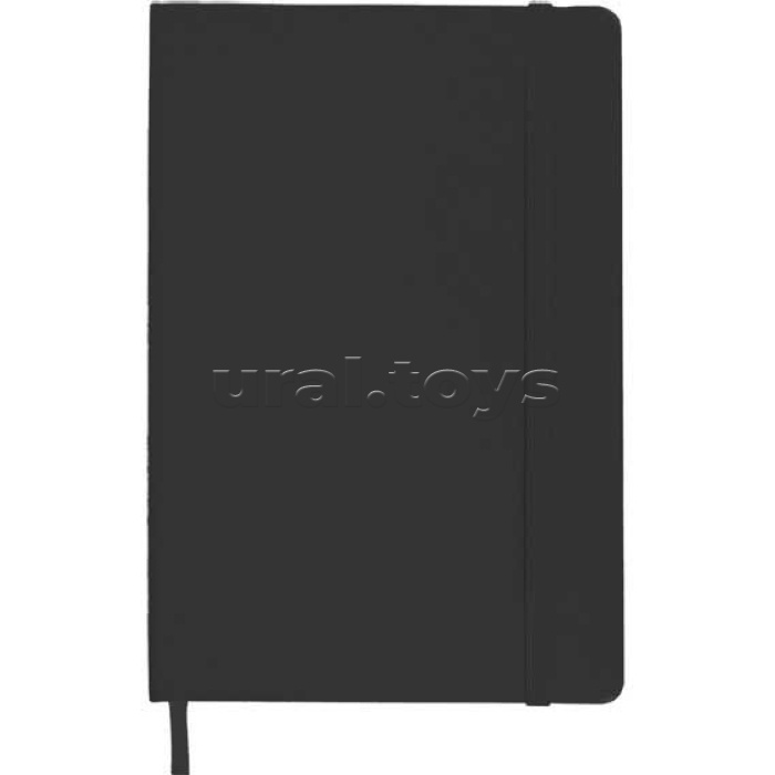 Записная книжка A5 160л, в точку, кремовая бумага 70 г/м² , печать в 1 краску, твердая обложка из искусственной кожи с покрытием Soft Touch, вертикальная резинка, закругленные уголки, 1 ляссе, в термоусадочной пленке, черная