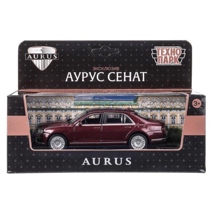 Машина металл Аурус Сенат 13,5 см, (двери, багаж, бордовый) инерц, в коробке