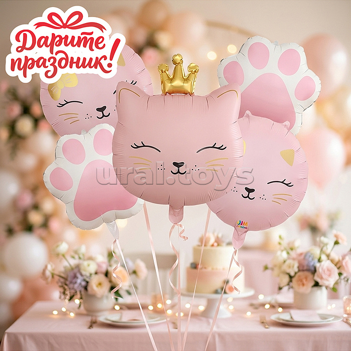 Интерьерное украшение Набор шаров "Котенок-принцесса" цвет розовый
