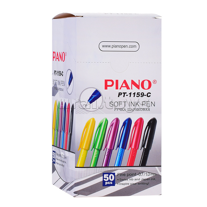 Ручка шариковая Piano PT-1159  - C с синими чернилами на масляной основе , корпус микс  0,7 мм пишущий узел и индивидуальный штрих-код