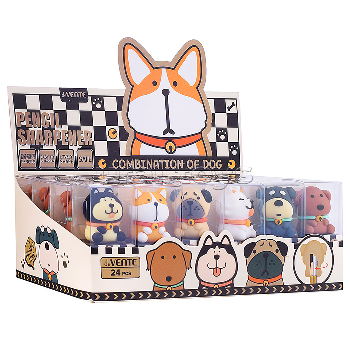 Точилка для карандашей "Combination of Dogs" 30x37x28 мм, 1 отверстие, пластиковая с покрытием Velvet Touch