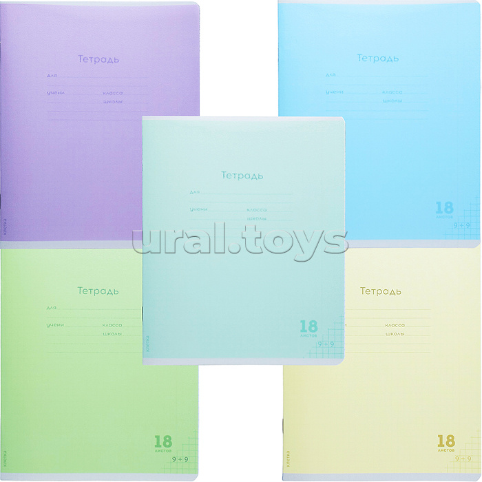 Тетрадь 18л. клетка "Классика new" проз. пласт. обл. plastic cover, ассорти 5 цветов