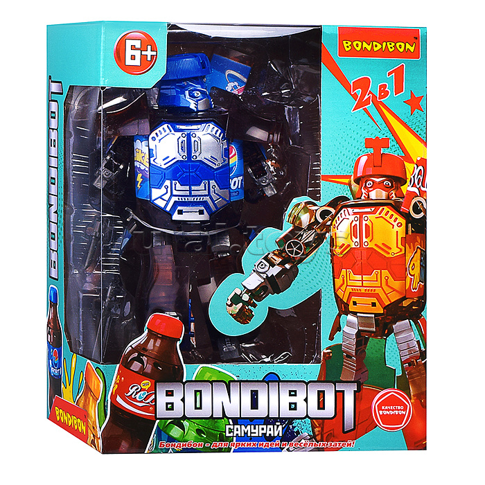 Трансформер "Бутылка-робот" 2в1, Самурай, ВОХ, цвет синий