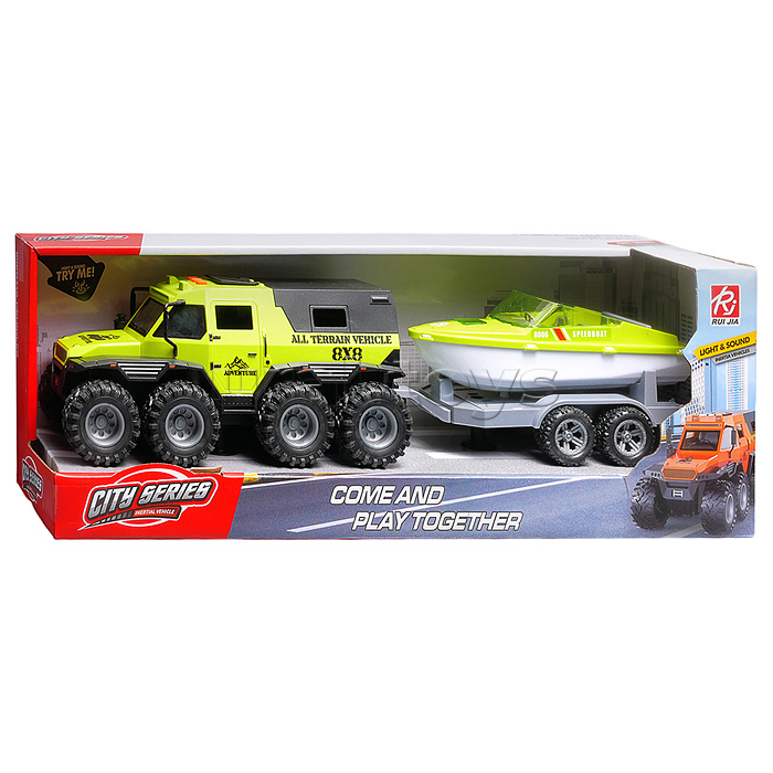 Машина "Король бездорожья" (свет, звук) с катером, в коробке