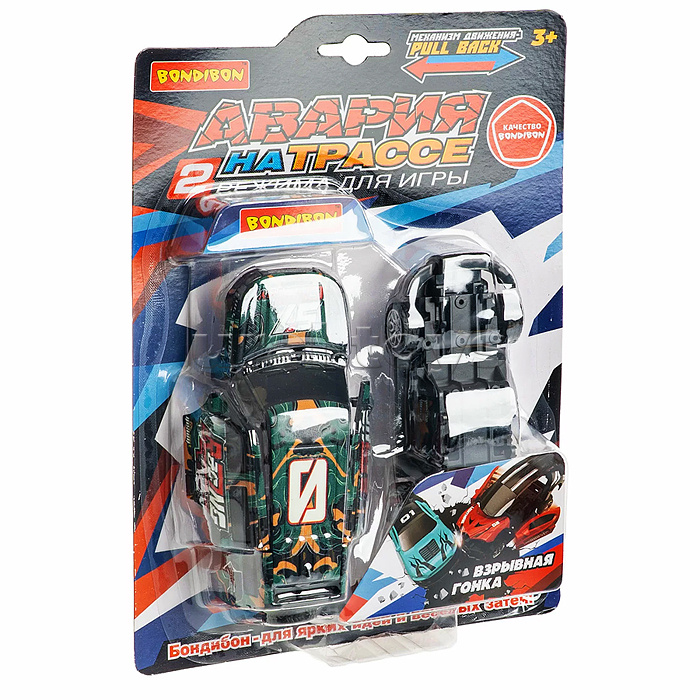 Машинка пластмассовая инерционная "Авария на трассе" Джип хаки  (pull back) CRD 25x18,2x5,2см