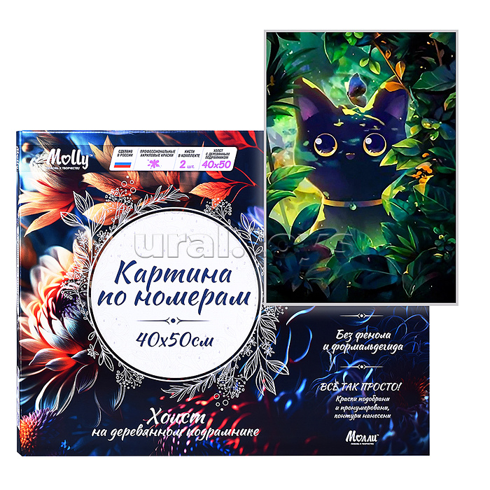 Картина по номерам 40х50 "Кошачий Арт" черный холст 23 цвета