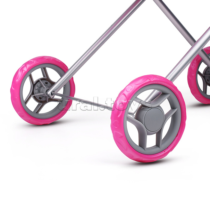 Коляска для кукол металлическая, складная, прогулочная с капюшоном, цвет звёзды на розовом