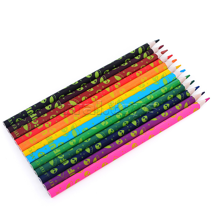 Карандаши цветные пластиковые "Alien" 12 цветов, 2М, диаметр грифеля 3 мм, трёхгранные, пластиковый корпус c запечаткой, в картонной коробке с эффектом Soft Touch