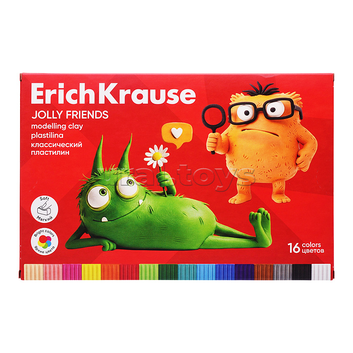 Пластилин классический Jolly Friends 16 цветов со стеком, 288 г (в коробке 16 шт)