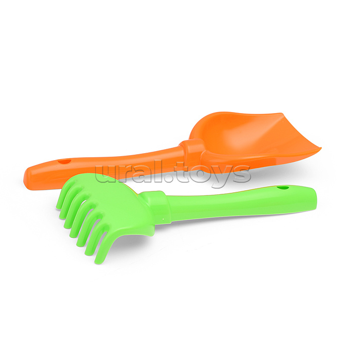 Набор №524: Ведро-замок большое, лопатка №5, грабельки №5, формочки (замок башня + замок стена с двумя башнями + замок мост)