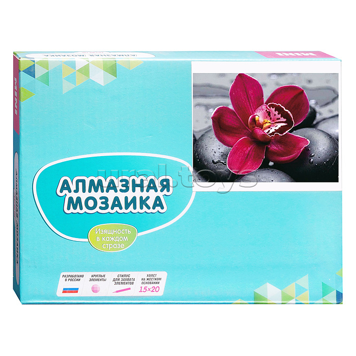 Алмазная мозаика 15х20 "Цветок на камнях" (11 цветов)