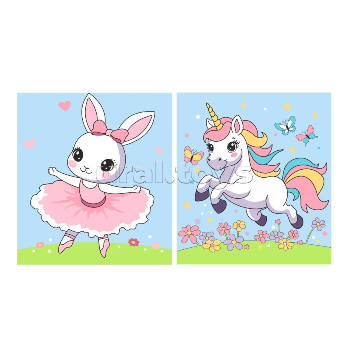 Картина по номерам детская "Веселая лужайка" (картон 15х13,5) 2 шт