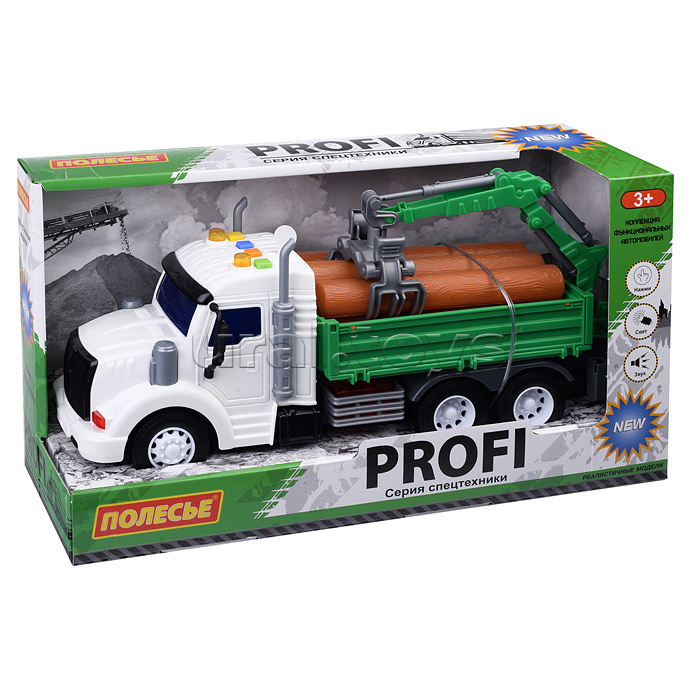 Автомобиль бортовой с манипулятором "Профи" инерционный (со светом и звуком) зелёный