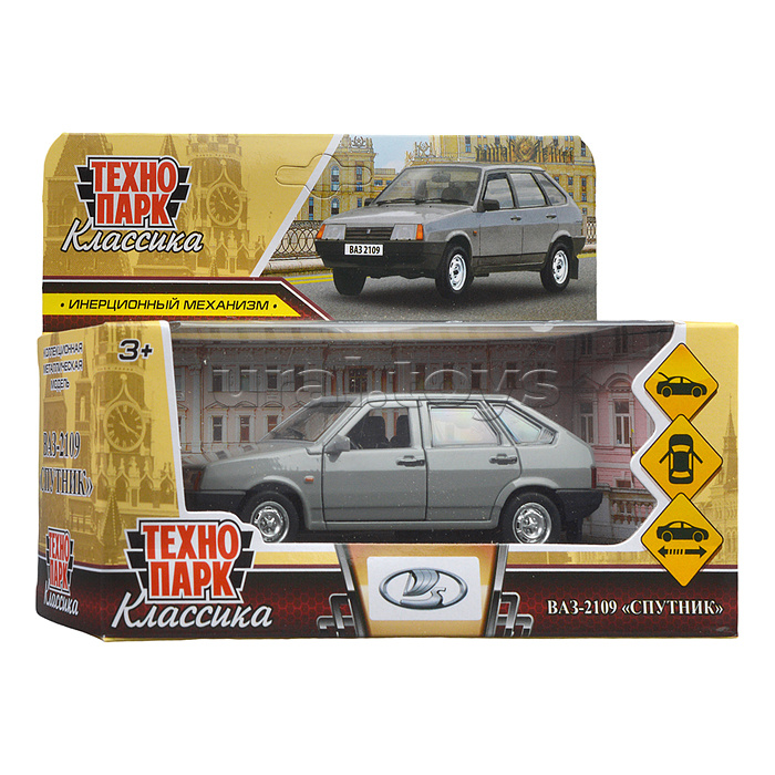 Машина металл ВАЗ-2109 "Спутник" 12 см, (двери, багаж, серебряный) инерц., в коробке