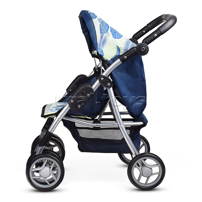 Коляска для кукол металл., складная, прогулочная с козырьком, с корзиной, принт листья