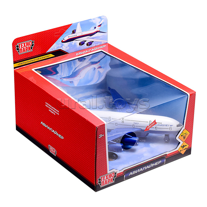 Машина металл свет-звук Авиалайнер 22см, подв. дет., инер., коробка