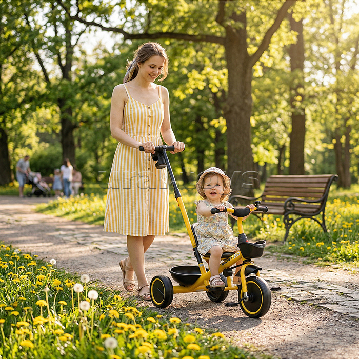 Велосипед трехколесный Rocket 107NEW, колеса EVA 10"/8", цвет желтый