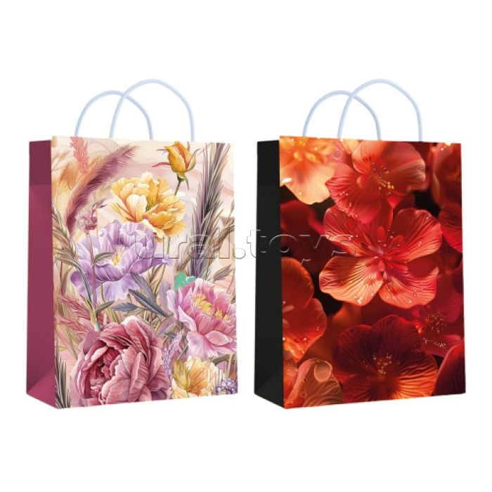 Пакет ламинированный "Пионы/цветы" 18х23х10 см, 157гр/м2, микс 2 дизайна