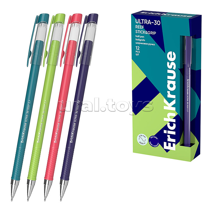 Ручка шариковая ErichKrause ULTRA-30 Stick&Grip Reef 0.7, Super Glide Technology, цвет чернил синий (в коробке по 12 шт.) Ручка шариковая ErichKrause ULTRA-30 Stick&Grip Reef 0.7, Super Glide Technology, цвет чернил синий (в коробке по 12 шт.)