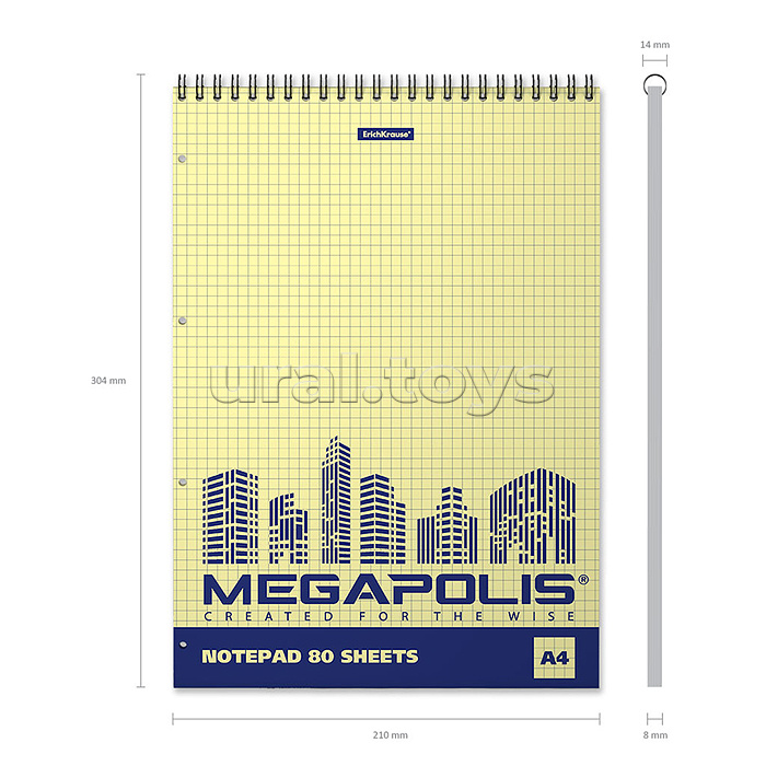 Блокнот 80л., А4, клетка, на спирали MEGAPOLIS Yellow Concept