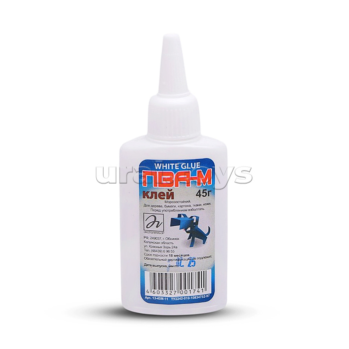 Клей ПВА М "Экспоприбор" 045 г в пластиковой бутылочке с дозатором и съемным колпачком евро/13-45М-11