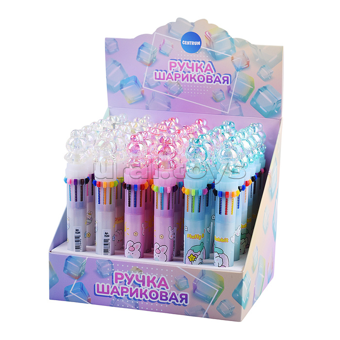 Ручка шариковая автоматическая,10-цветная "Коллекция зайка", 0,7 мм, синий, стеклянная серия