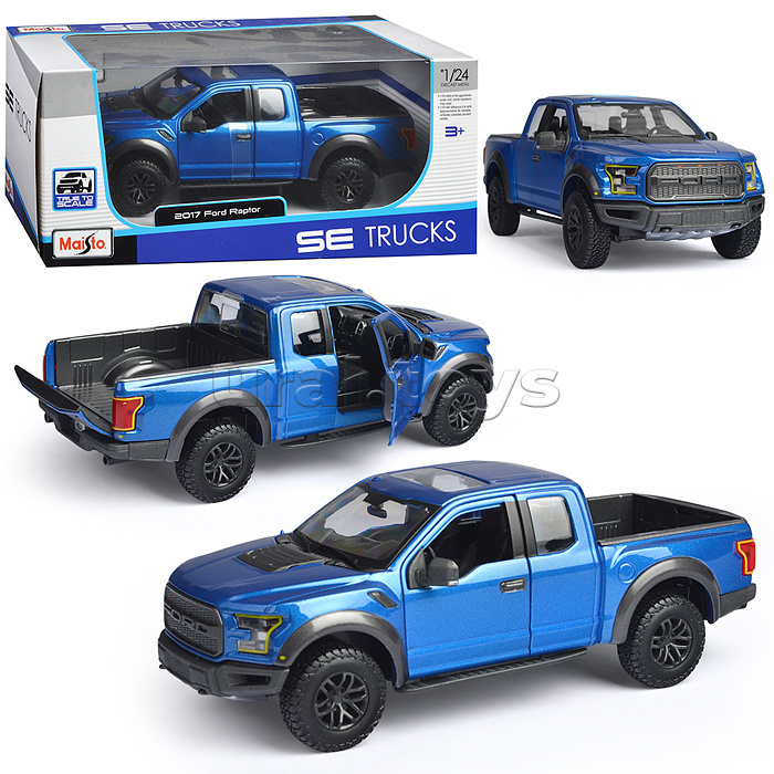 Машинка die-cast 2017 Ford F-150 Raptor, 1:24, синяя, открывающиеся двери