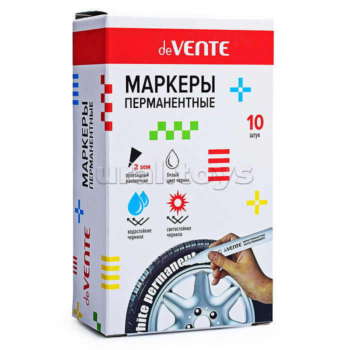 Маркер перманентный круглый корпус, с клипом, пулевидный наконечник, ширина линии 2 мм, белый