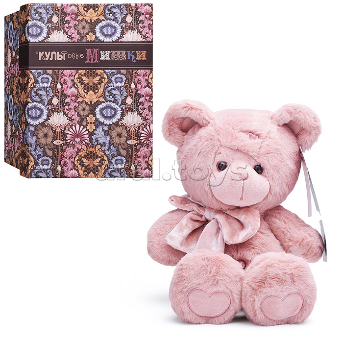 Медведь Ляля с бантом, 25см, пудровый