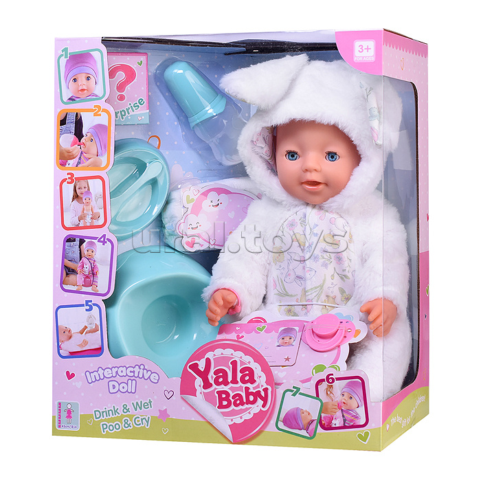 Пупс "Зайка" (пьет, писает, слезы) с аксессуарами, в коробке