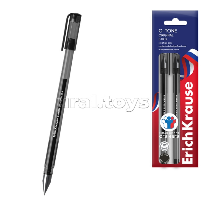 Набор из 3 ручек гелевых G-Tone Stick Original 0.5, для ОГЭ/ЕГЭ, цвет чернил черный (в пакете)