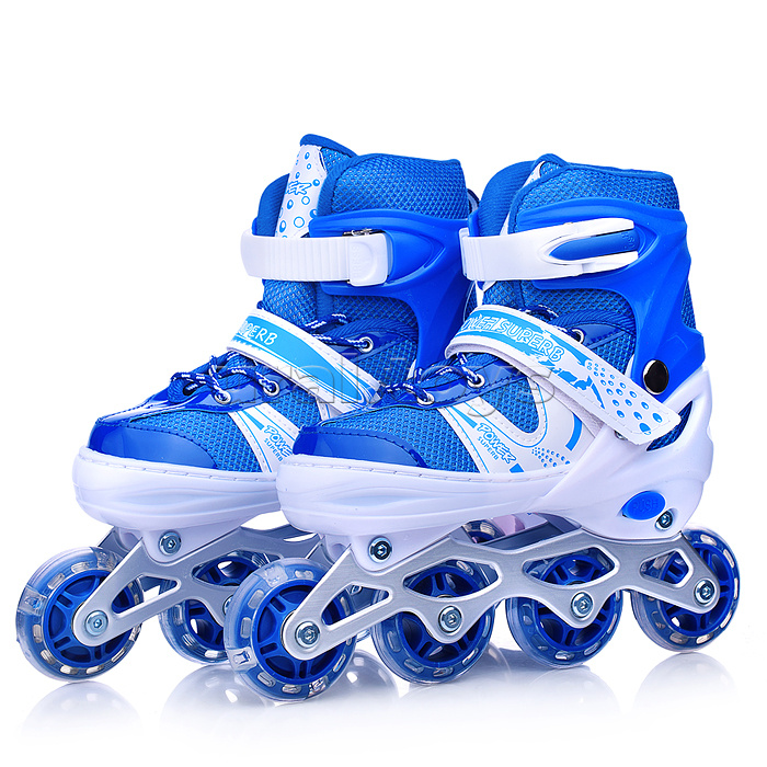 Ролики детские, размер M, синие (со шлемом и защитным снаряжением)