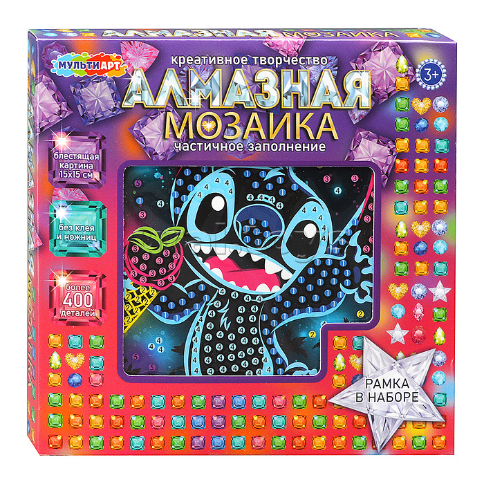 Алмазная мозаика на черном фоне 15*15 "Стич" в коробке Алмазная мозаика на черном фоне 15*15 "Стич" в коробке