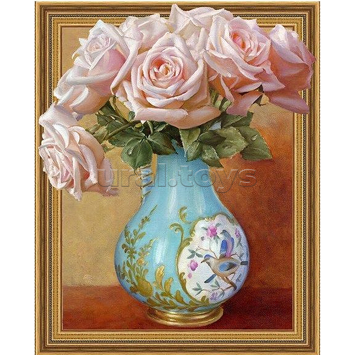 Алмазная мозаика 3D с нанесенной рамкой 40х50 "Бузин. Чайные розы" (29 цветов)