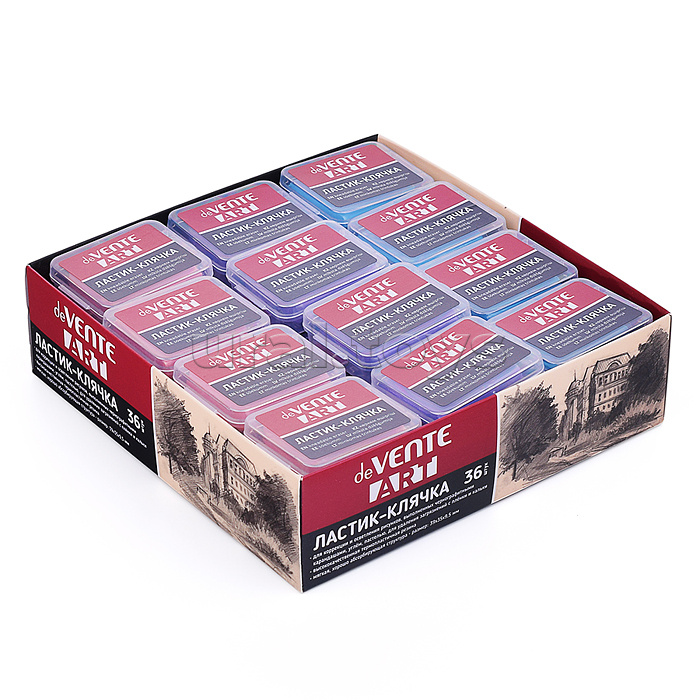 Ластик-клячка "ART" синтетический каучук, прямоугольный, ассорти 3 пастельных цвета, 39x35x9,5 мм, мягкая текстура, в плёнке и в индивидуальной пластиковой упаковке со штрих кодом