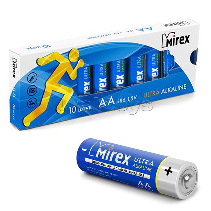 Батарея щелочная Mirex LR6 / AA 1,5V, в упаковке 10 шт.