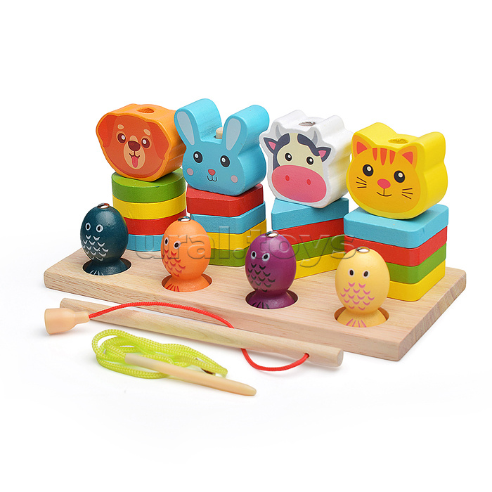 Игра логическая-Пирамидка "Милые зверята" с рыбалкой