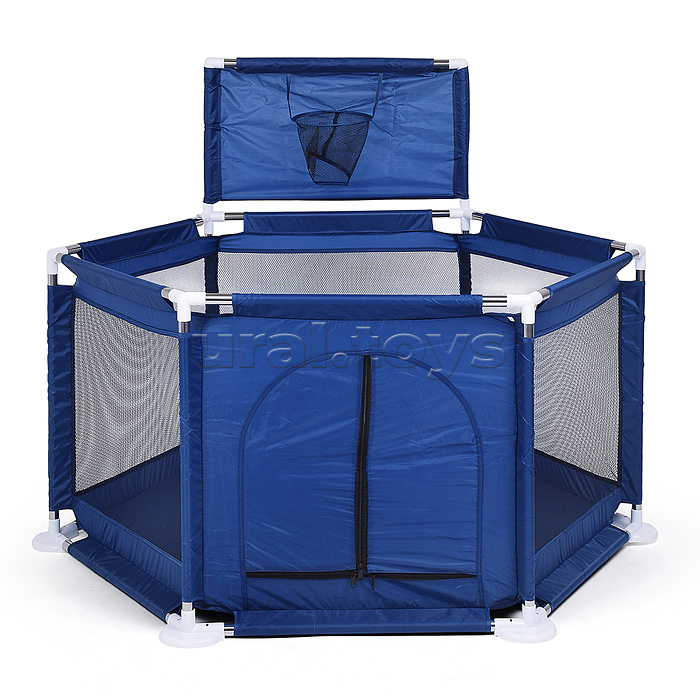 Манеж детский шестигранный с баскетбольным кольцом (113*130*65) цвет синий