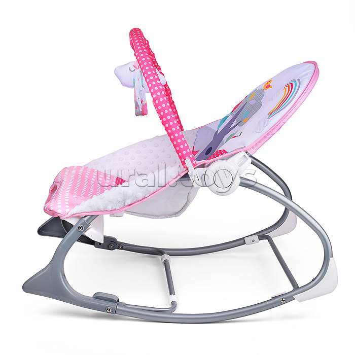 Шезлонг детский "Лесные жители" розовый, музыка, вибрация, в коробке