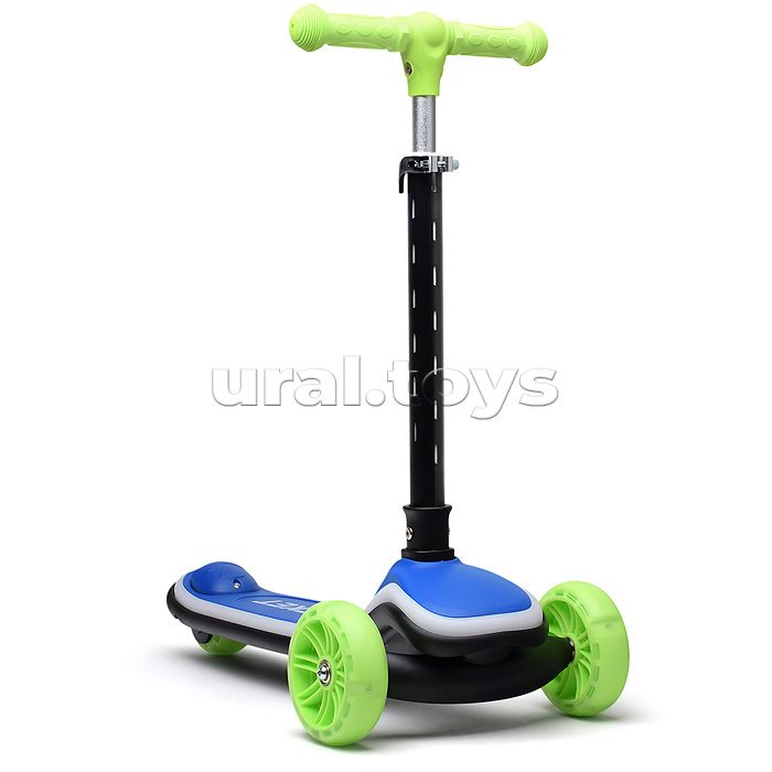 Самокат трёхколёсный ROCKET светящиеся колеса PU, дека, рулевая стойка, цвет зелено-синий