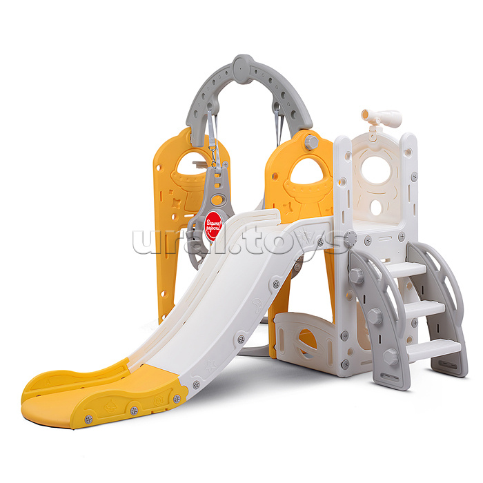 Комплект детский "Космический стиль" (горка и качель) цвет желтый.