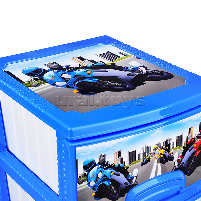 Комод "Декор" "Мотокросс" 4 секции темно-голубой/белый