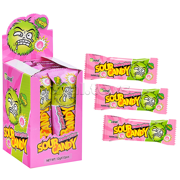 Леденцы кислые Sour Candy Mini 12 г, в пластиковом пакете, клубника